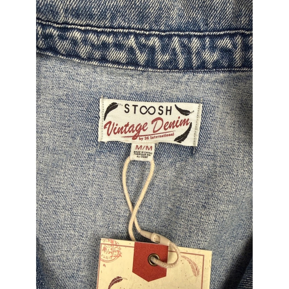 Stoosh Vintage Denim Double Breasted Trench Coat Med Wash Blue V14993 NWT M - Picture 2 of 8